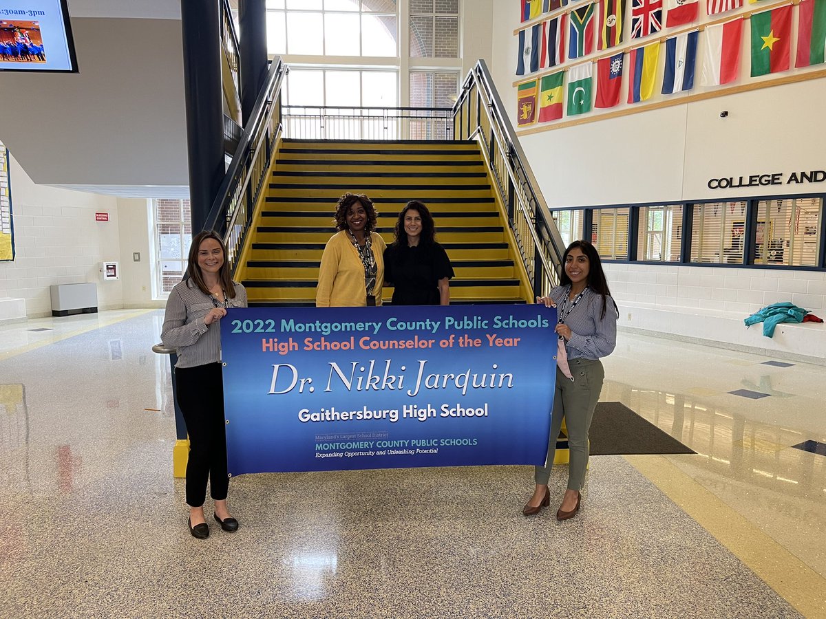 Congratulations are in order for Dr. Nikki Jarquin as the 2022 High School Counselor of the Year. Thank you so much Dr. Jarquin for your dedication to the profession. cc: <a href="/MCPSCounseling/">MCPS Counseling</a> @counselorcao <a href="/Dr_Jarquin1/">Dr. Nikki Jarquin, Ed.D</a> <a href="/GburgPrincipal/">Cary Dimmick</a> <a href="/MrLoznak/">Jesse Loznak</a> <a href="/GHS_Counseling1/">Gaithersburg HS Counseling Department</a> <a href="/MCPS/">MCPS</a>