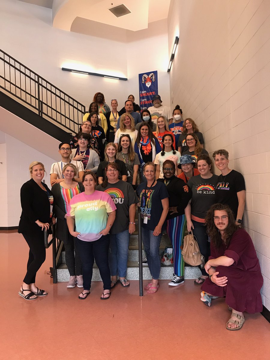 <a href="/RamseyMS_JCPS/">Ramsey Middle School</a> staff wearing their rainbow 🌈 colors for PRIDE Day in support of our LGBTQIA+ students. #ServeToBeGreat