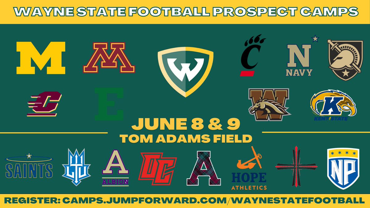 The clock is ticking! Don't miss this opportunity to be evaluated by college coaches from across the country! Sign up today! ⬇️⬇️⬇️ camps.jumpforward.com/waynestatefoot… #OneWarrior 🔰