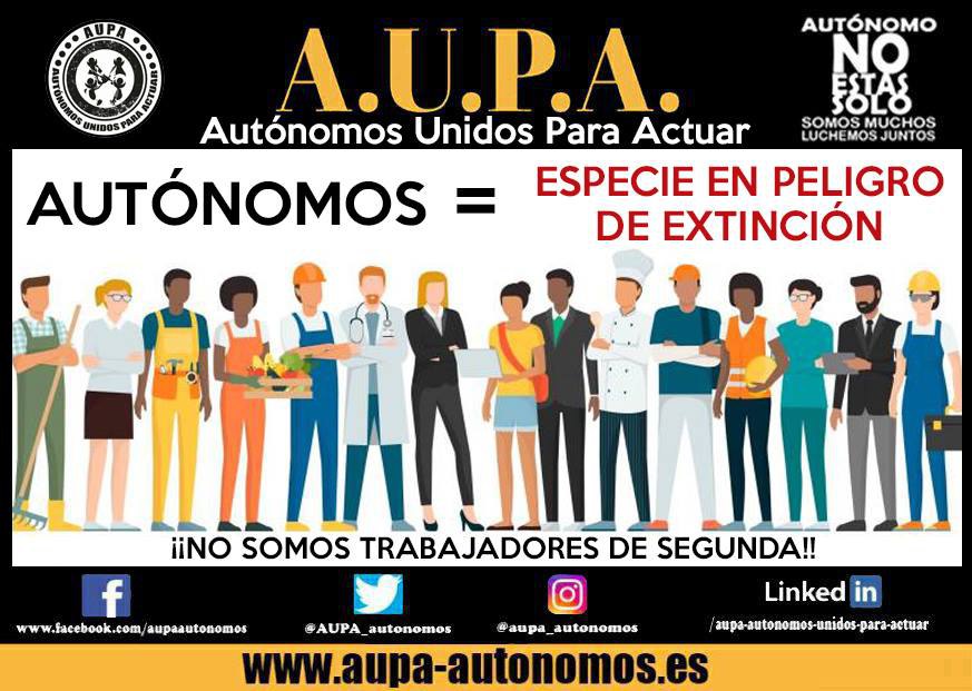 Los autónomos estamos en una situación difícil y mientras no cambiemos el chip de unirnos TODOS LOS SECTORES y no ir individualmente, nunca conseguiremos nada.
Tenemos que apoyarnos entre nosotros y tener claro que "LA UNIÓN HACE LA FUERZA" 💪💪💪
#YoSoyAUPA  #AUPAsomostodos