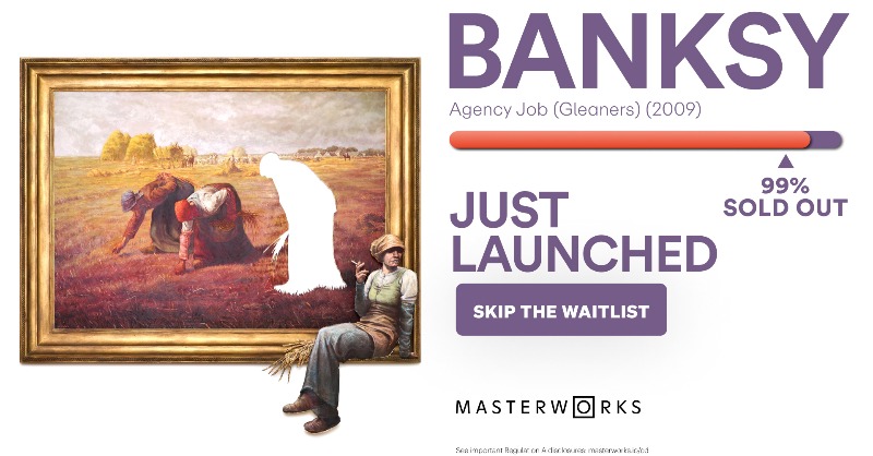scottlynn's tweet photo. I founded Masterworks to make it possible for anyone to invest in blue-chip art, like this highly sought after Banksy. 

Overall contemporary art prices have outpaced the S&amp;P 500 by 164% cumulatively from 1995 to June 2021.

Offering circular: https://t.co/cC9RiTYrvS