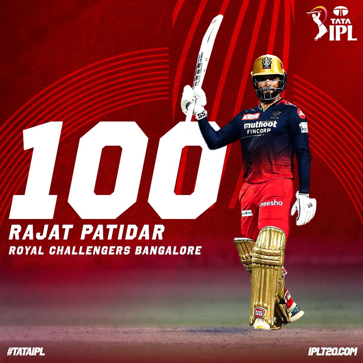 IPL's tweet photo. 💯 for Rajat Patidar - his maiden IPL ton! 🙌 🙌

This has been an outstanding batting display from the @RCBTweets batter! 👏 👏 

Follow the match ▶️ https://t.co/cOuFDWIUmk 

#TATAIPL | #LSGvRCB https://t.co/yx7c4j162H