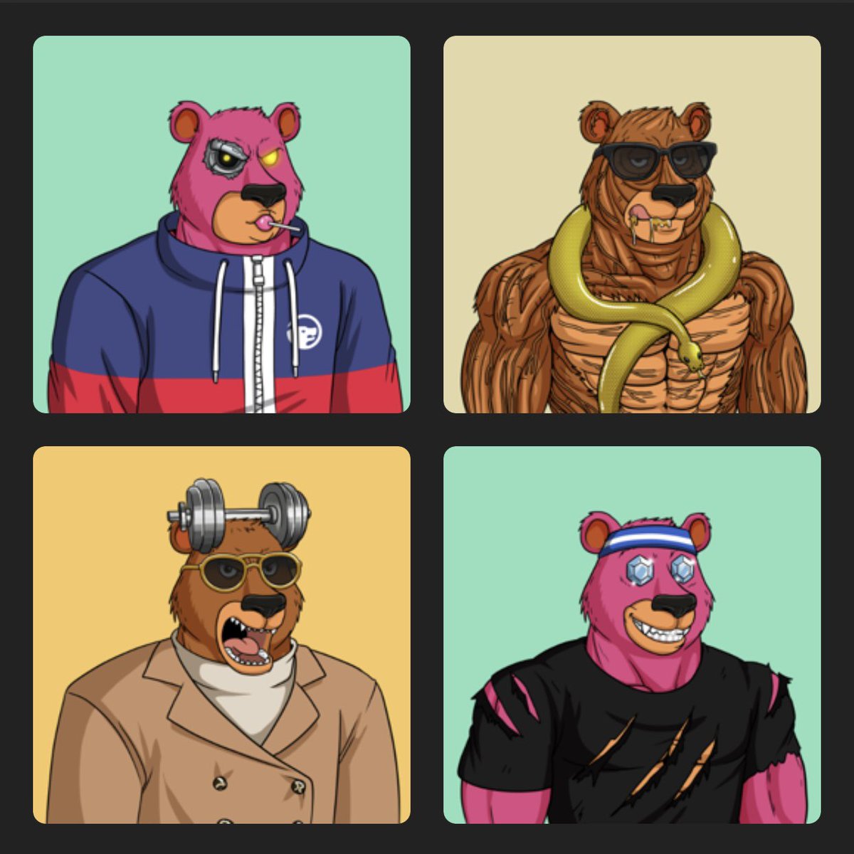 duskysol's tweet image. Feeling very {BULLISH} on these @BuffBearsNFT! #BuffBears