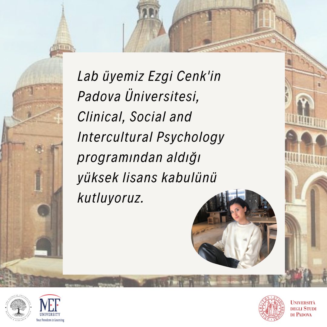 Mefclinical's tweet photo. Lab üyemiz Ezgi Cenk'in Padova Üniversitesi, Clinical, Social and Intercultural Psychology programından aldığı yüksek lisans kabulünü kutluyoruz. @MEFPsychology @Muhammed__Sahin @MEFuniversitesi https://t.co/1eN9Hu9D77