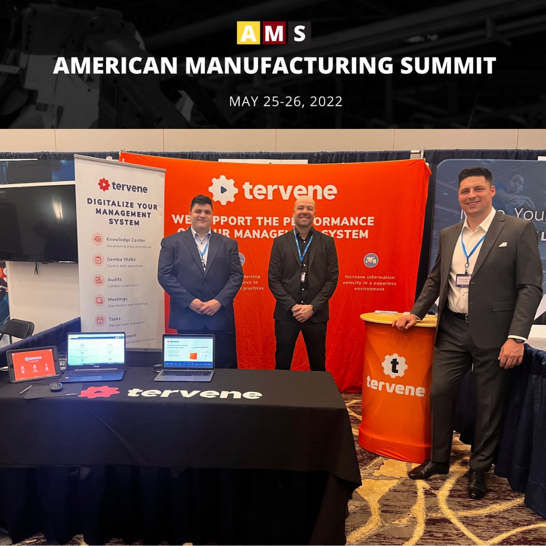 terveneapp's tweet photo. We're excited to be part of the American Manufacturing Summit in Chicago this week! See in action how Tervene's connected platform can help you support your operational excellence programs and ensure healthy management of your daily operations. @Mfg_USA #MfgUS22 https://t.co/zUmMxkyPzf