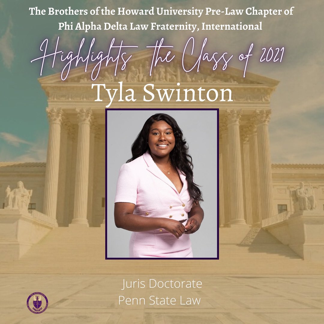 PADHoward's tweet photo. The Brothers of The Howard University Pre-Law Chapter of Phi Alpha Delta Law Fraternity, International would like to highlight Brother, Tyla Swinton. She currently works as an attorney in New York at Jackson Lewis PC. https://t.co/PyVctDotqW