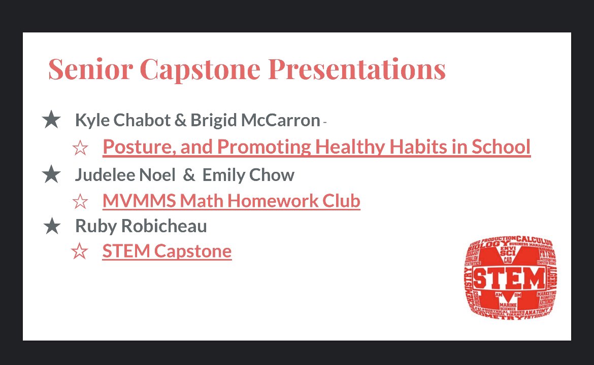 Congratulations to our seniors who presented their STEM capstones last night!