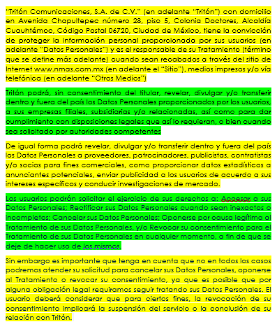 ElConsultor2's tweet photo. Esto harán la Plataforma de Noticias N+ y la Empresa Tritón con nuestros datos personales, si se los damos. Pondérenlo. #PrivacidadEsPoder #ProtegerDatosPersonales #IntrusionesQuePermitimos https://t.co/0d9DTuKcZJ