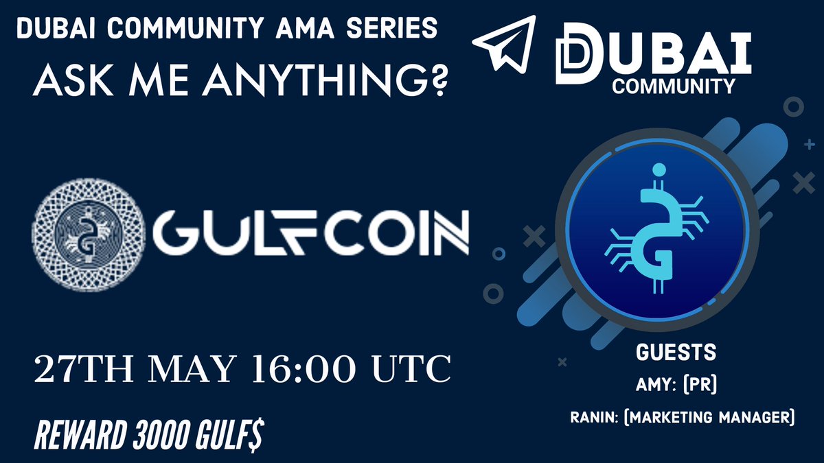 Dubai_community's tweet photo. 🎙️We're pleased to announce  next #AMA99 with Gulf Coin on 27th May at 16:00 UTC
💰Rewards Pool: 3000 Gulf$
🏠Venue: https://t.co/xwEd06380s
〽️Rules:https://t.co/UIiuGG8DeT
1⃣ Follow @Dubai_community &amp; @GulfCoin_
2⃣ Like &amp; RT
3⃣ Comment Questions &amp; Tag 3 Friends (Max 3 questions) https://t.co/hCZTpxXmpI