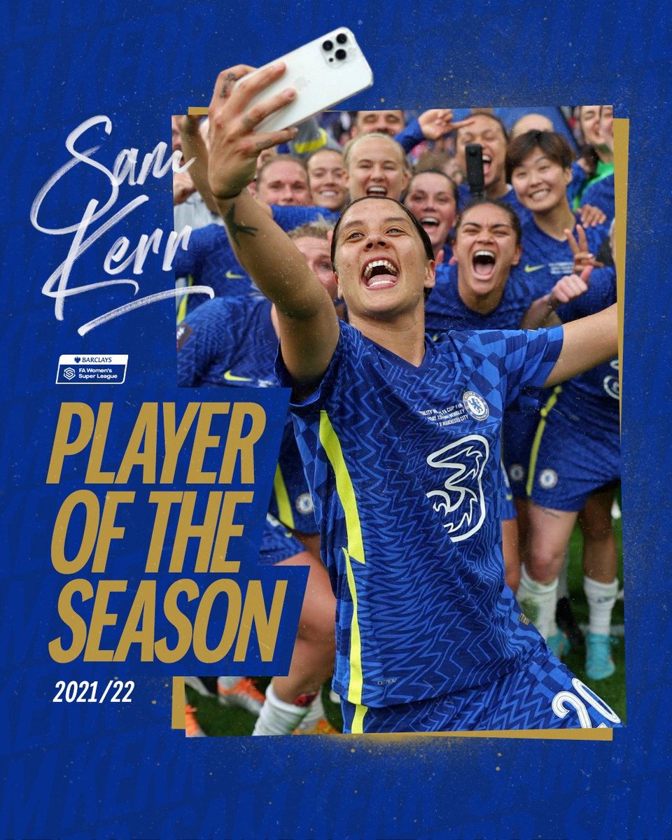 FWA Women’s Player of the Year ✅
BarclaysFAWSL Player of the Season ✅ 
BarclaysFAWSL Golden Boot ✅
BarclaysFAWSL Goal of the Season ✅
Chelsea women Player of the Season ✅

Her name is SAM KERR #KTBFFH 💙