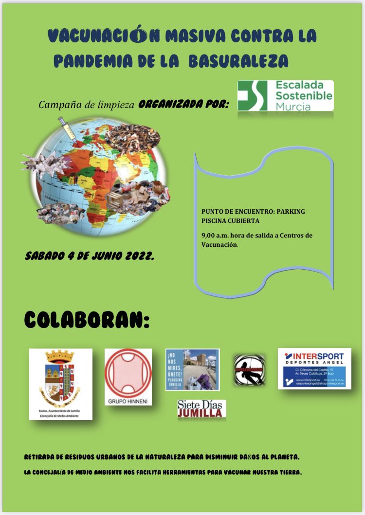 VACUNACIÓN 💉 MASIVA CONTRA LA PANDEMIA DE LA BASURALEZA

Escalada Sostenible ha promovido y organizado esta magnífica iniciativa para celebrar el Día Mundial del Medio Ambiente ♻️ el próximo sábado 4 de junio. 

¡Anímate a participar!
