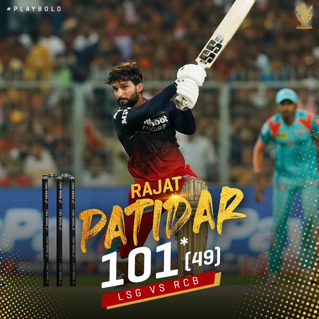 AshokKu01202775's tweet photo. Every time there's a man to stand to make the team win🔥
#PlayBold #rajatpatidar #RCBVSLSG 
#alwaysRCB . https://t.co/w68Zvb4l9t