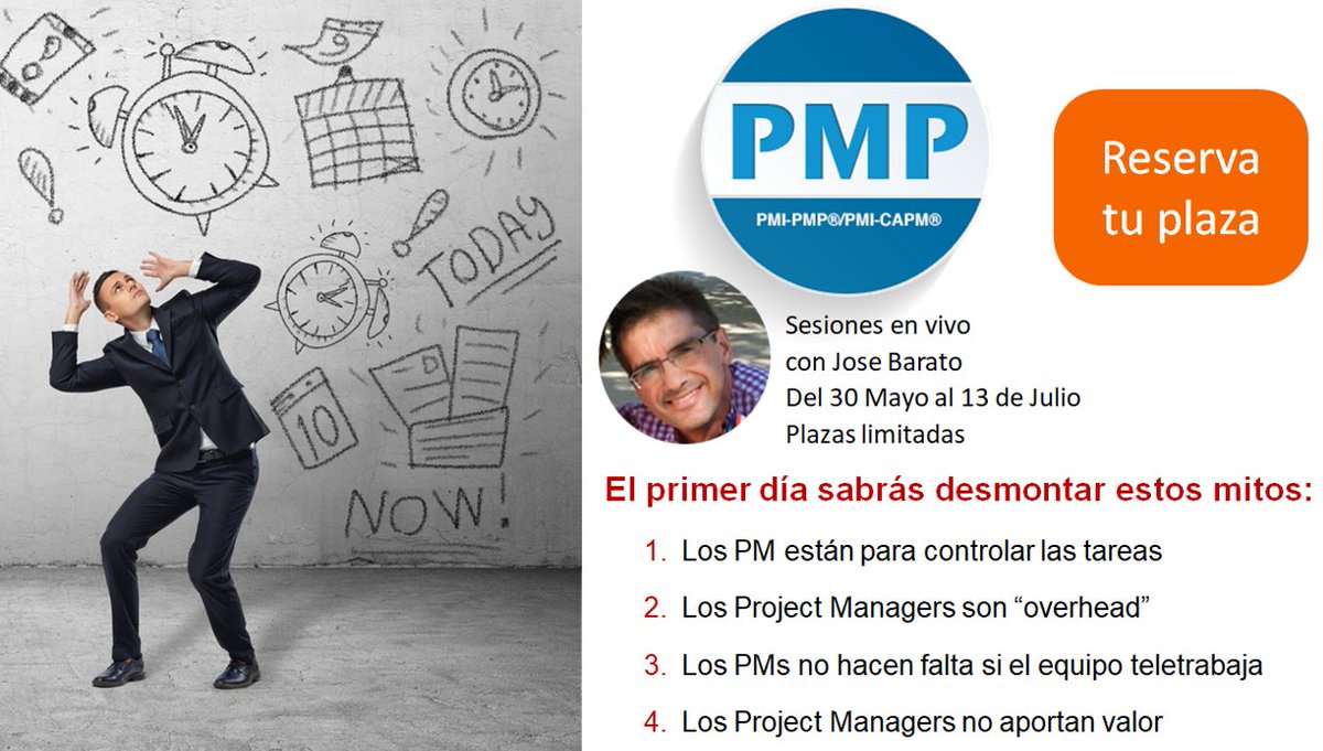 El lunes 30 de mayo comienza nuestro curso para obtener la certificación PMP®. Te explicaremos por qué los 4 mitos de la imagen son falsos. Un #projectmanager profesional tiene un gran futuro en la #projecteconomy. ¡Reserva tu plaza aquí! bit.ly/3PKBBwA
