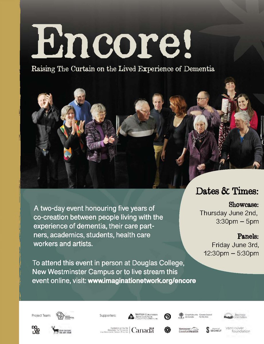 Two remarkable events to celebrate five years of collaboration between people living with the experience of dementia, their care partners, academics, students, health care workers and artists.
Register at: ow.ly/UukV50JhRE4