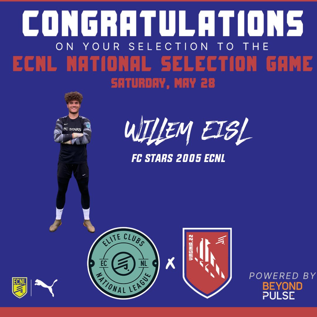 Congratulations to FC Stars Boys 2005 ECNL player William Eisl for his selection to play in the #ECNLVA National Selection game this Saturday‼️ #FCStars #StarsNation #ECNL #BoysECNL