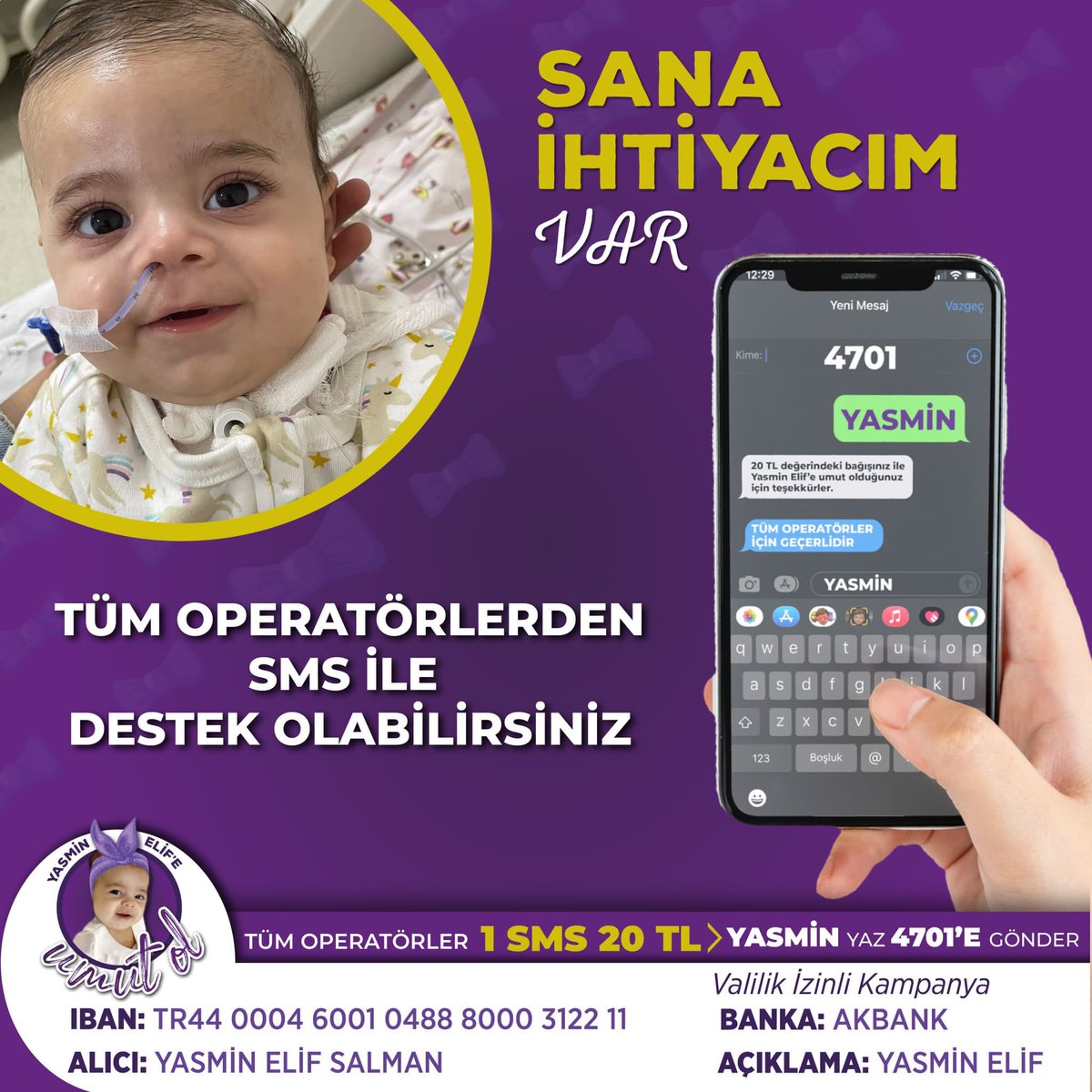 Paranın bu canı almasına izin vermeyelim, bir SMS en azından 
#YasminElifeUmutOl