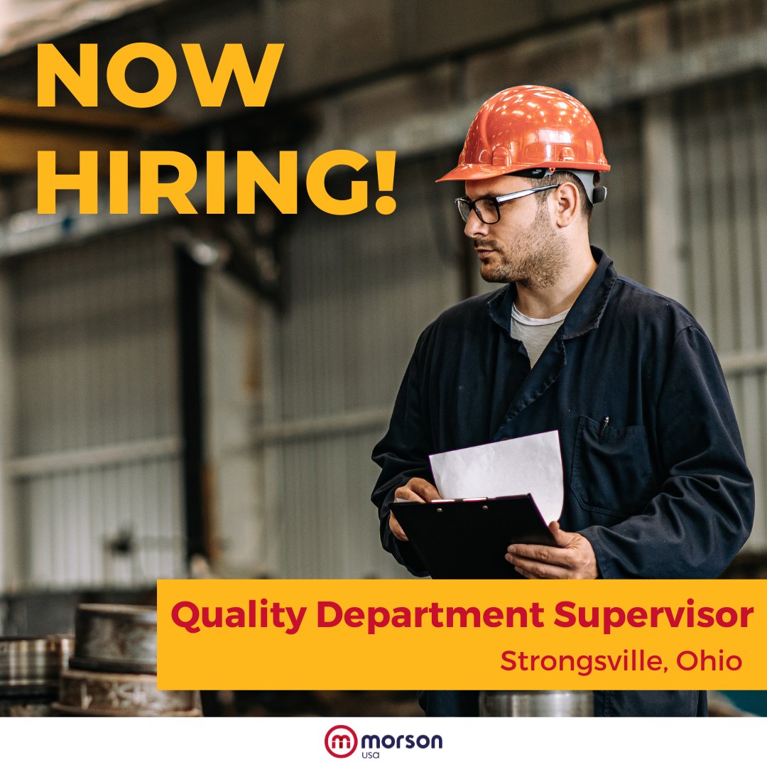 🚨NOW HIRING🚨

We are looking to hire a full-time Quality Department Supervisor based in Strongsville, Ohio.

If you're interested in learning more about this great opportunity, visit: bit.ly/3z2hF2r

#supervisor #qualitydepartmentsupervisor #departmentsupervisor