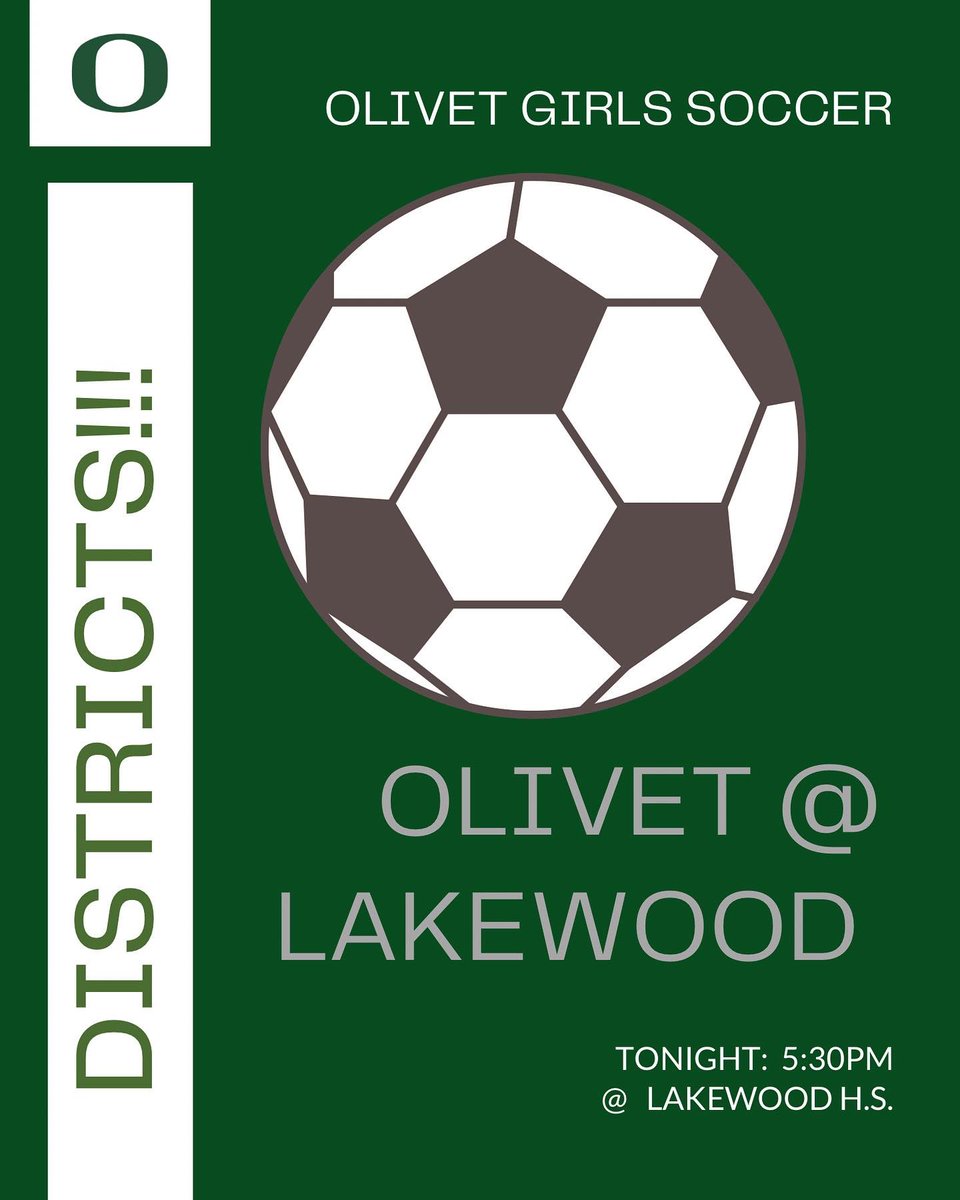 Oeaglessoccer's tweet photo. Olivet Eagles Soccer hit the road for the opening round of district soccer.

Lady Eagles head to Lakewood H.S for a 5:30pm game vs. Lakewood.

#goeagles 
#eaglessoccer 
#eaglenationpride 

@OlivetSports https://t.co/L8MThBsUkd