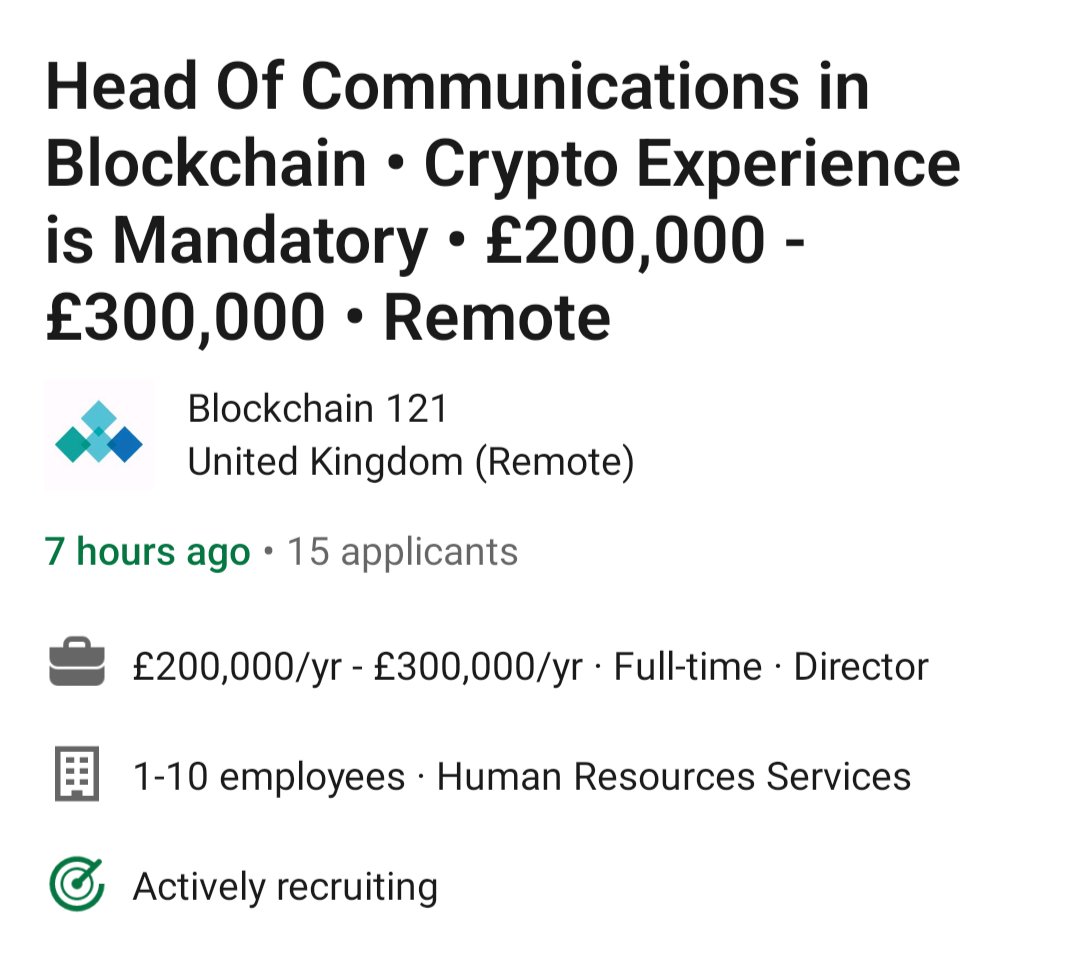 Tom (@tomrodgers4) on Twitter photo £300k for a head of Comms? And people say #crypto salaries are no longer competitive... £300k for a head of Comms? And people say #crypto salaries are no longer competitive...