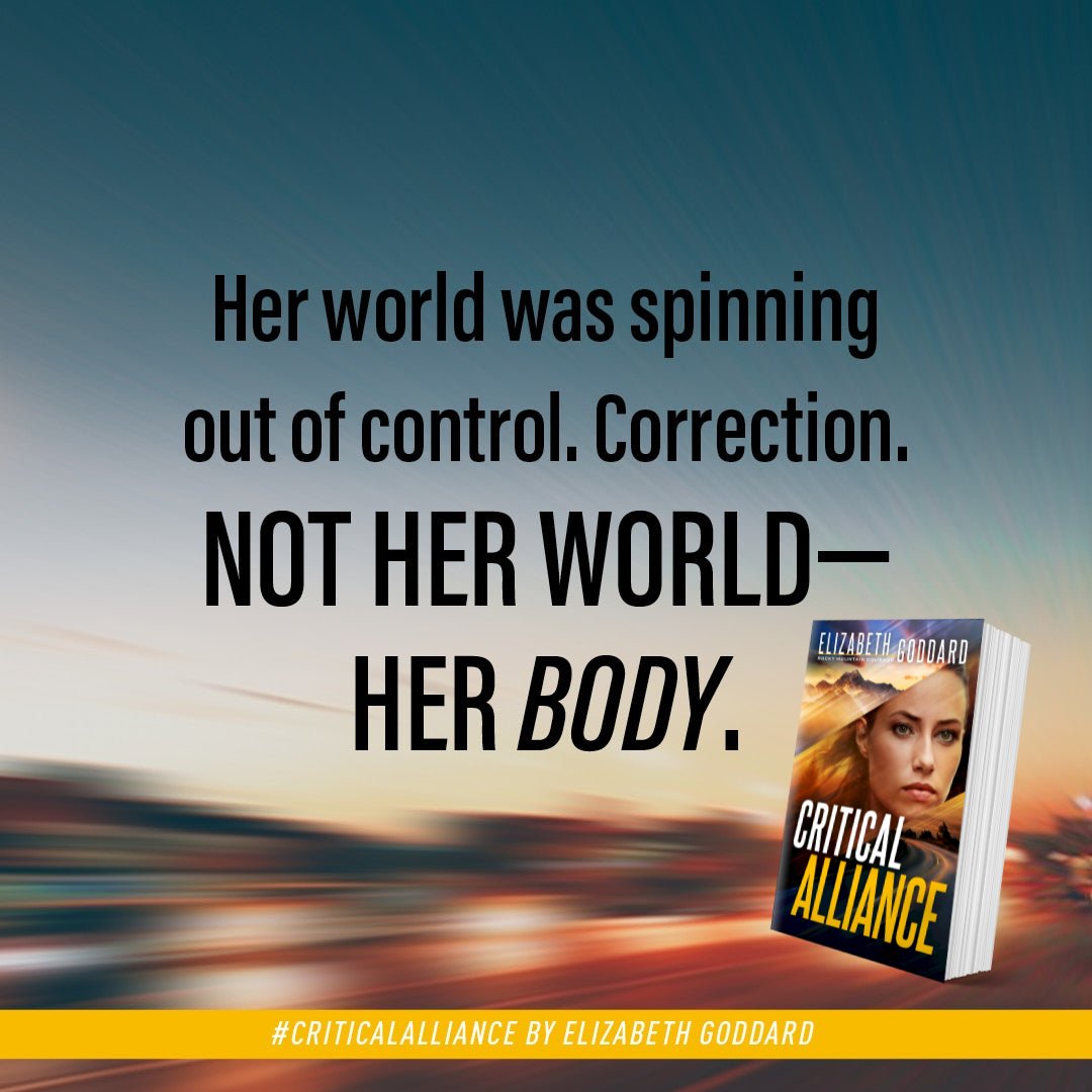 bethgoddard's tweet photo. Her world was spinning out of control . . .Pre-Order CRITICAL ALLIANCE.@bakerbookstore 
Baker Book House: https://t.co/PbFRWLfDHs
Amazon: https://t.co/9IkhtUXqTt
B&amp;N: https://t.co/kecoXGt2DM #CriticalAlliance #RockyMountainCourage  #ElizabethGoddard @Revellbooks https://t.co/AprvuyrZHs