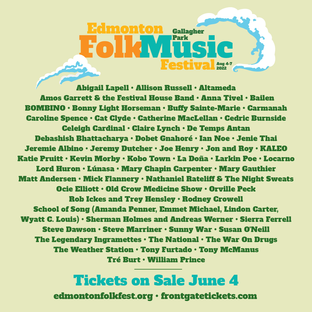 edmfolkfest's tweet photo. We are pleased to present the full lineup for the 2022 Edmonton Folk Music Festival. 

Welcome back to The Hill.

Tickets on sale June 4 at https://t.co/tGOOc5KS4X.
Festival info can be found at https://t.co/HpNVtlJys9

 #seeyouonthehill #efmf2022 https://t.co/jJUcpn1JUL