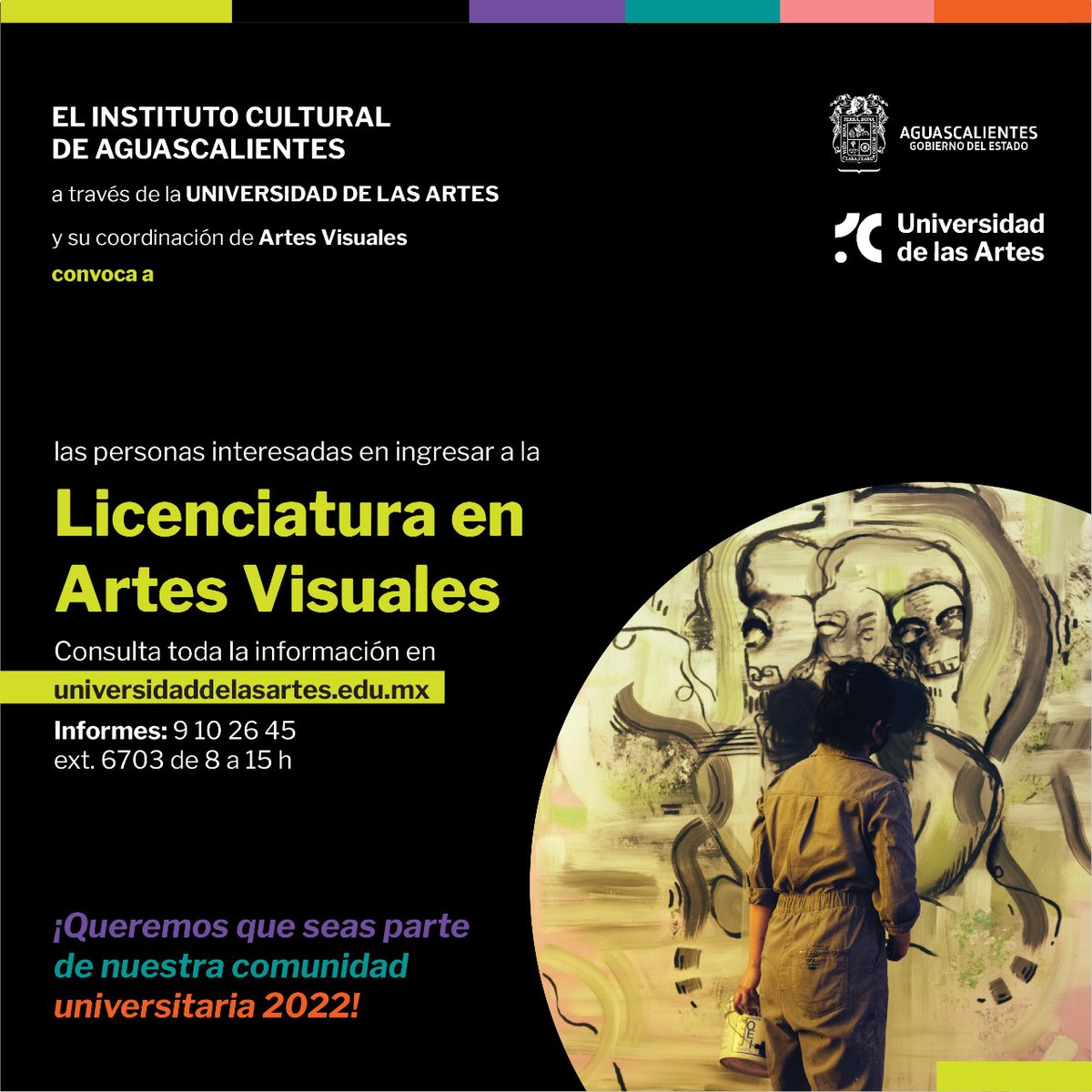 🙌  ¡Ya están abiertas nuestras #Convocatorias 
de admisión al ciclo escolar 2022B!

👁  Consulta la oferta vigente a través de nuestra página web universidaddelasartes.edu.mx

¡Recuerda que podrás realizar tu trámite del 01 al 29 de junio del presente año!
#admision #2022