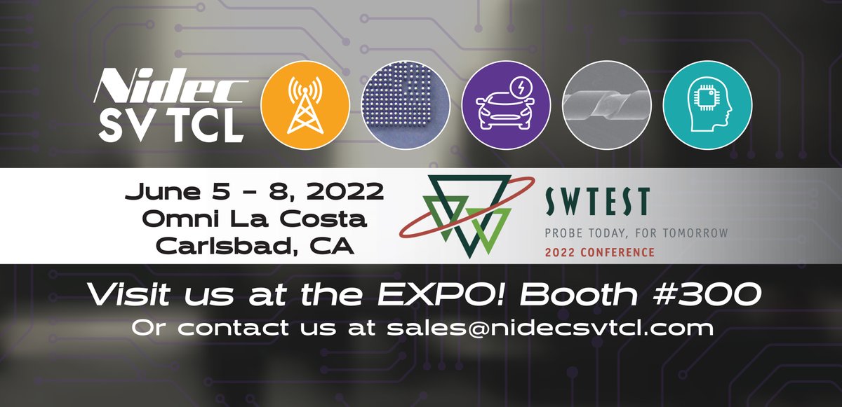 nidecsvprobe's tweet image. We are gearing up for SWTest 2022, now just 10 days away! Visit us at the EXPO &amp;amp; attend one of the Poster Sessions on June 6 to see our Poster presentation - Probe Debris Rating Scale. Full workshop schedule here: swtest.org. 
#SWTest2022 #probecards #wafertest