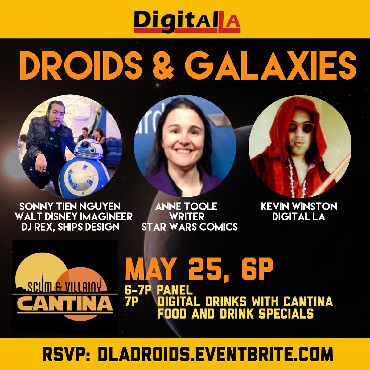 Happy Star Wars 45th anniversary! Star Wars premiered May 25, 1977. Celebrate with our Droids & Galaxies panel today May 25, 2022 w speakers who worked on Star Wars at Disneyland and Star Wars comic books, at Scum & Villainy Cantina in Hollywood.

Register https://t.co/z8TO8H7tKC https://t.co/G49CVD82yS