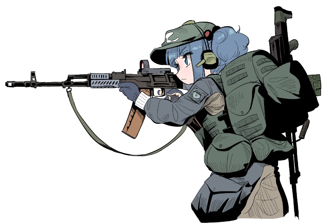 kawashiro nitori 1girl solo gun weapon backpack rifle blue hair  illustration images