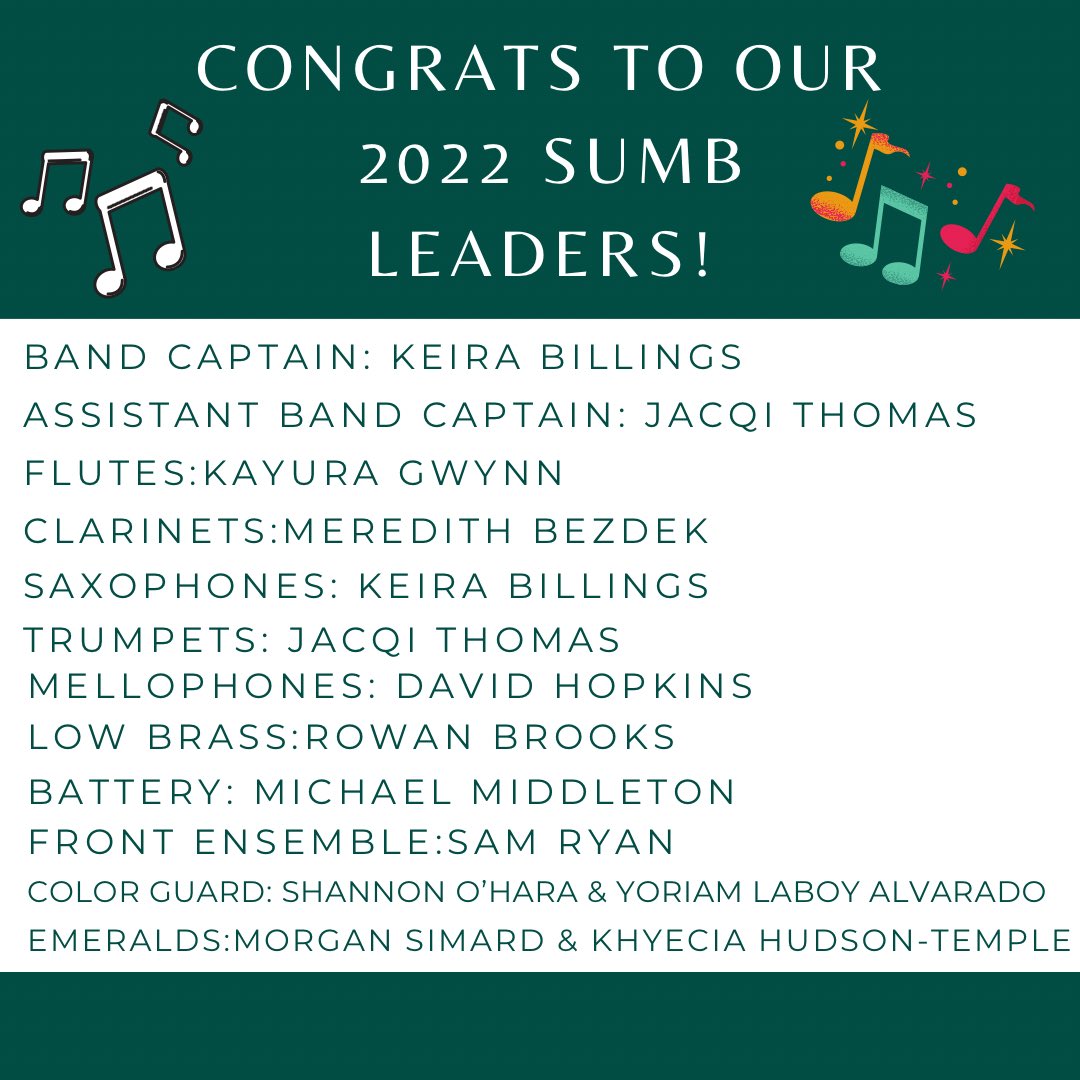 sumusicdept's tweet photo. Meet our 2022 SUMB Leaders! https://t.co/68o4cpYoNM