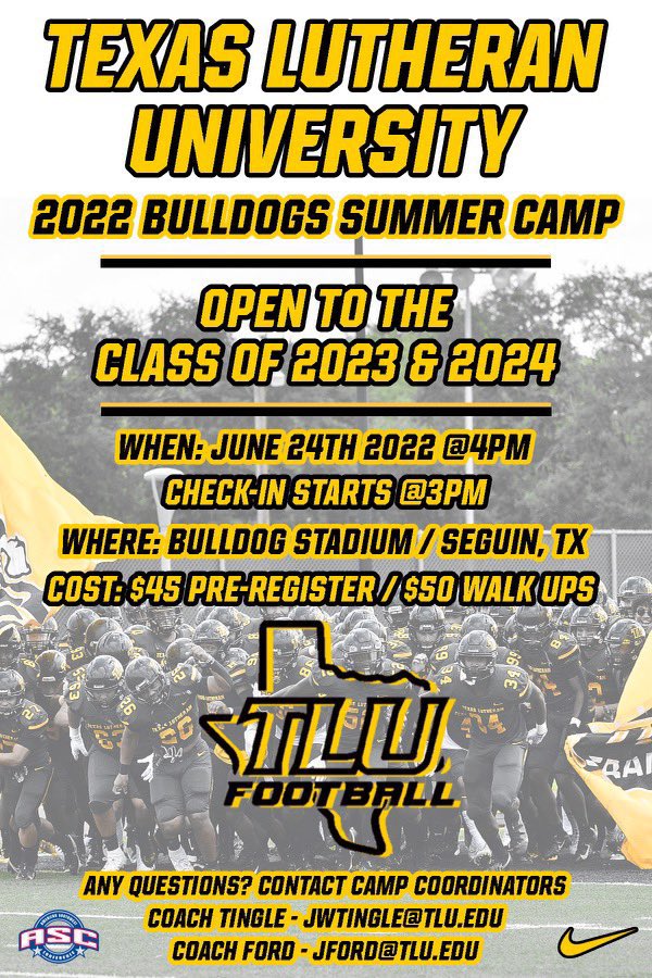 Get signed up for our camp on June 24th! We want to help you get better.

🟨⬛️🟨⬛️🟨⬛️🟨⬛️🟨⬛️🟨⬛️🟨⬛️

Upcoming juniors &amp; seniors are all welcome! I heard there will be a NFL Coach in attendance… 👀👀

🟨⬛️🟨⬛️🟨⬛️🟨⬛️🟨⬛️🟨⬛️🟨⬛️

secure.acceptiva.com/?cst=b1f7c2