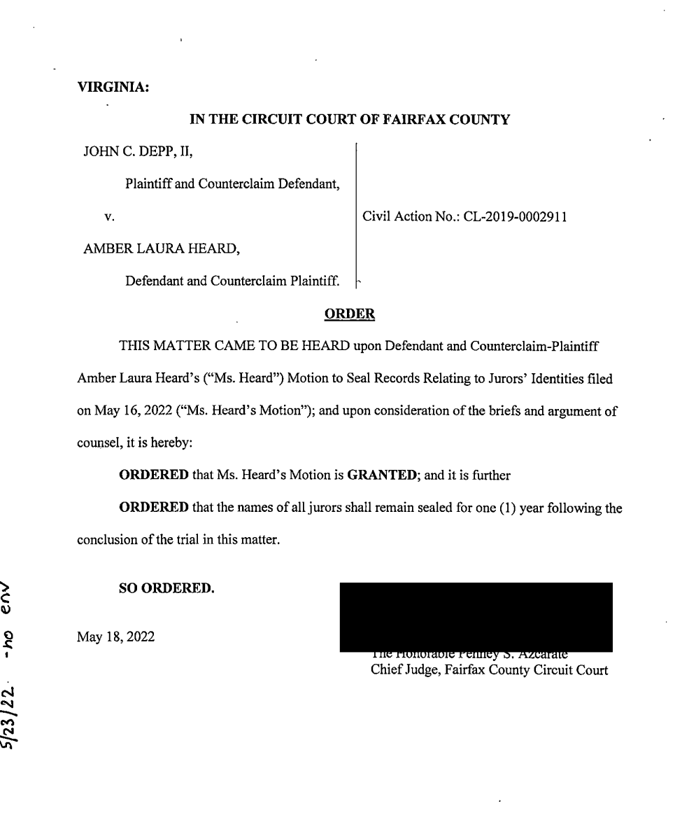 aburkhartlaw's tweet photo. New order up on Fairfax County!  Amber Heard does not want people talking to the jurors after they decide this case. Note that this order does not mean jurors can't voluntarily identify themselves or speak publicly if they choose; it just means the court won't reveal their names. https://t.co/PBxCFSkwmN
