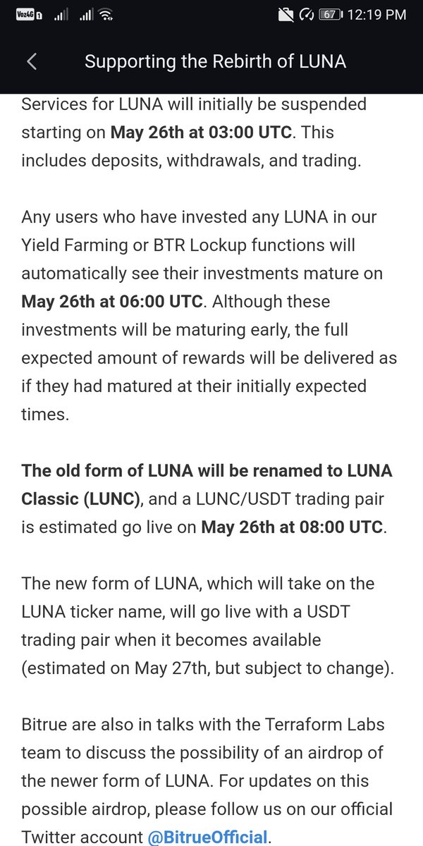 DunBrak's tweet photo. @BitrueOfficial @terra_money For those who are asking what will happen to their old  $Luna or now called $Lunc via #Bitrue https://t.co/zchxvGaHGw