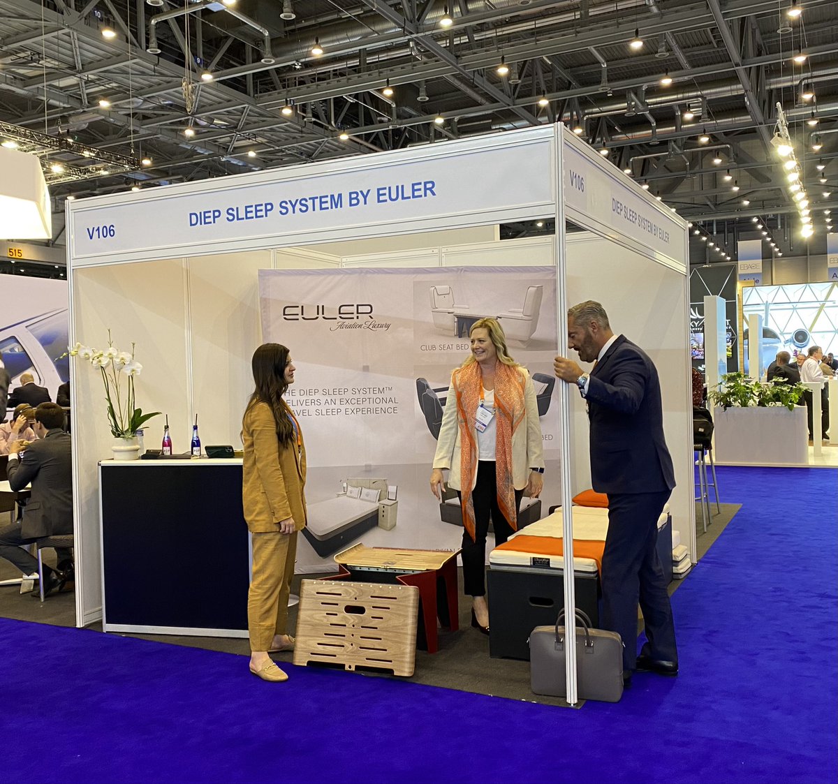 EulerProducts's tweet photo. Hello Geneva! 

It feels so good to be back at  Ebace 2022! Don’t forget to stop by Booth V106 and check out our Diep Sleep System and all our customizable beds of your dreams ☁️🇨🇭🛩  #EBACE22 #ebace #luxuryaviation https://t.co/MVeePMPRsI