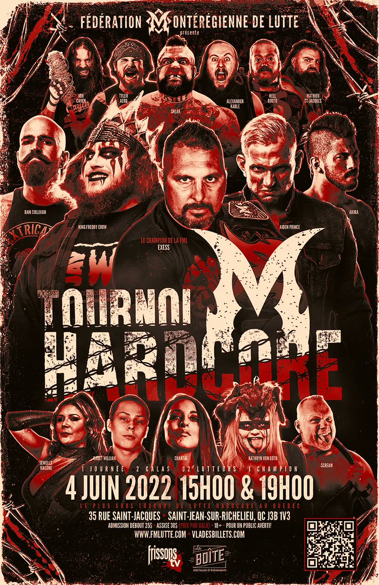 FmLutte's tweet image. #FMLhardcore tournament June 4th/4Juin 2022 - 32 wrestlers - 3 Rounds - 2 Shows/32 Lutteurs - 3 Rounds - 2 Shows - 18+

2:30/14h30
fmlhardcorefirstround.eventbrite.ca

7:00/19h
fmlhardcorefinal8.eventbrite.ca

35, ST JACQUES Saint-Jean