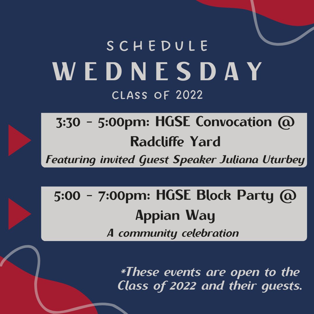 HGSESupport's tweet photo. It's almost time to kick off the celebrating on this beautiful Wednesday afternoon! Make sure to join your @hgse family at Convocation and the Block Party #HGSE22 #HGSEConvocation #HGSECommencement https://t.co/ezTGUzsBCf