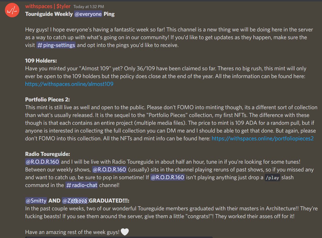 Toureguide's tweet photo. Toureguide Weekly Ping! 
For a better view and links, pop into our discord and the-weekly-ping channel in our server! 
https://t.co/IGwsiSocyT https://t.co/4pJ4LDALQY