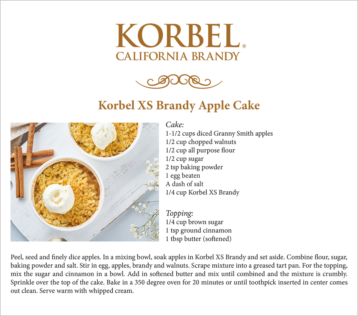 Apples soaked in Korbel XS Brandy elevate the flavor in this delicious cake.