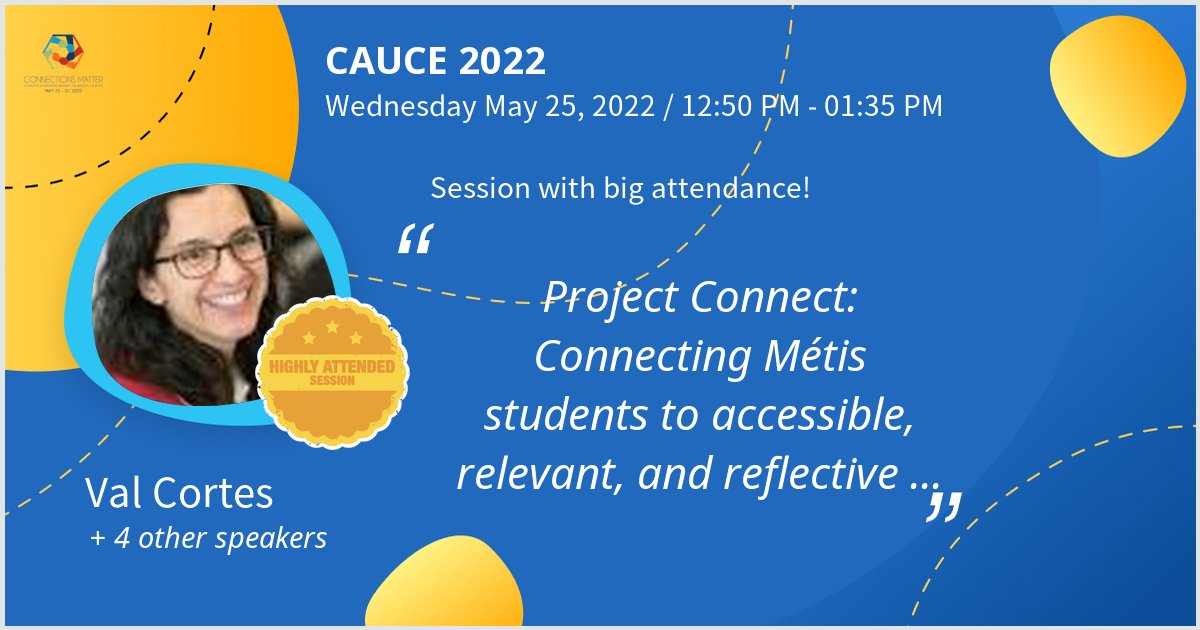 setroclav's tweet image. Gave a talk at CAUCE 2022 on Project Connect: Connecting Métis students to accessible, relevant, and reflective employment-focused education. Thanks for the great turnout! #CAUCE2022 - via #Whova event app