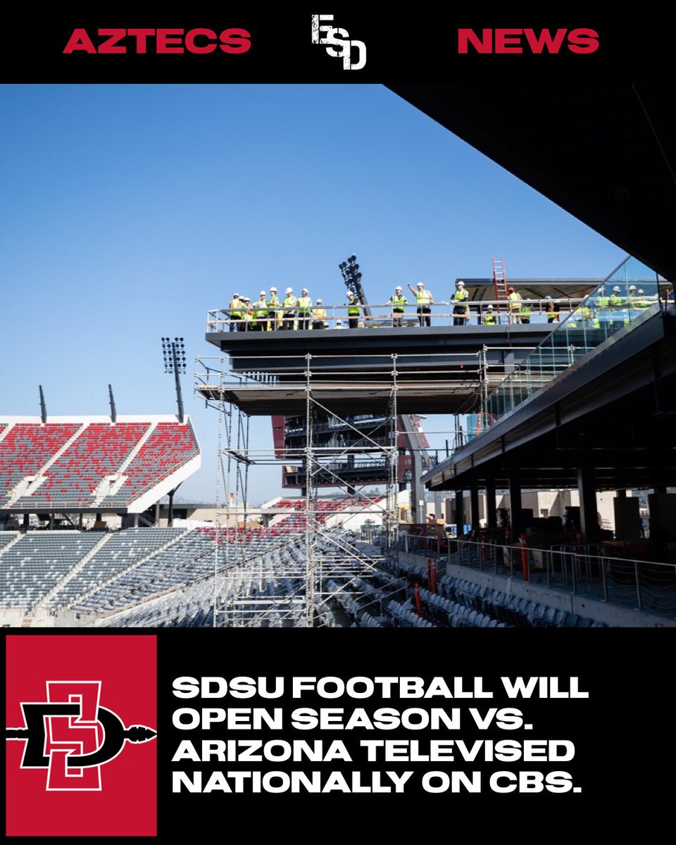 ESDSports_'s tweet image. #AztecFB’s Snapdragon Stadium opener will be on national TV on CBS Saturday, Sept. 3. The game begins at 12:30 p.m. PT. #GoAztecs