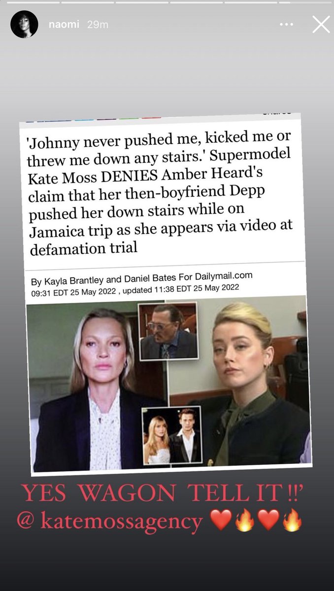 Naomi Campbell posts in support of Kate Moss backing Johnny Depp 💥❤️‍🔥💥