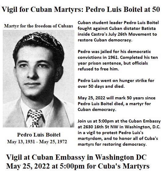 RosaMariaPaya's tweet photo. Pedro Luis Boitel fue presidente de @FEUCuba apoyado por el mismo MOV26deJulio. Fue enviado a la cárcel por su oposición a la dictadura de Fidel y por envidia
Hoy hace 50años que los Castro lo mataron en una huelga de hambre en prisión
Hoy @FEUCuba le debe un homenaje!
#SOSCUBA🇨🇺 https://t.co/MLT0ihvgWQ