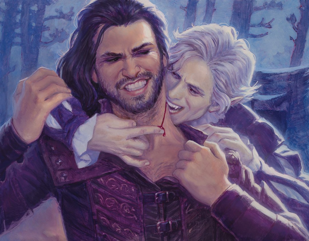 Here's the full image for "Astarion's Thirst" for MtG's Battle for Baldur's Gate (art direction by <a href="/gosh_garcia/">Deborah Garcia</a>) - I've made prints available on my website ☺️