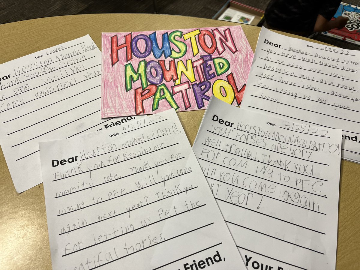 Second Grade PFE (@humbleisd_pfe2) on Twitter photo Thank you Houston Mounted Patrol for visiting us today. We appreciate you and your service with keeping our community safe. ❤️ Thank you Houston Mounted Patrol for visiting us today. We appreciate you and your service with keeping our community safe. ❤️