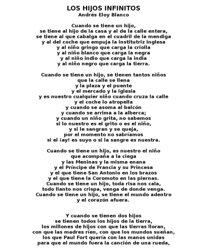 @ndelriego 'When you have a child, you have the world inside
and the heart outside.
And when you have two children you
have all the children of the earth' 

 Poem 'The Infinity Children' by the Venezuelan poet Andres Eloy Blanco.

I'd cried a lot. God bless all their families!!