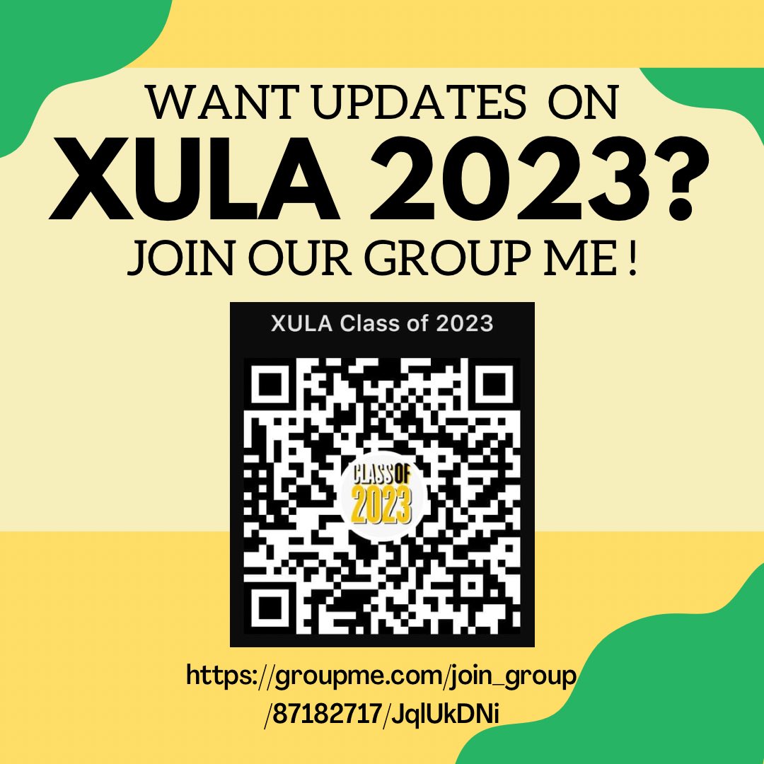 The Senior Class Council is preparing for an Amazing, Fun-filled Year! 
For updates on XULA 2023, join our Group Me!

groupme.com/join_group/871…
