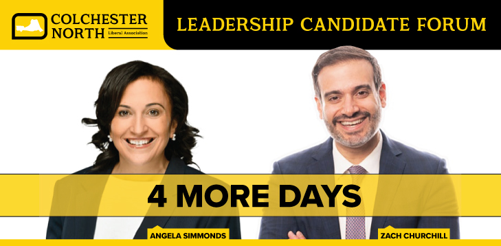 CNorthLiberals's tweet photo. There are only 4 more days until our Leadership Candidate Forum with @AngelaForNS and @zachchurchill. We are down to a small number of seats left. If you're interested in attending, and you haven't registered yet, head to https://t.co/SymzFFnLCT today. #nspoli #cbpoli #cdnpoli https://t.co/Sg8Vde1XNW
