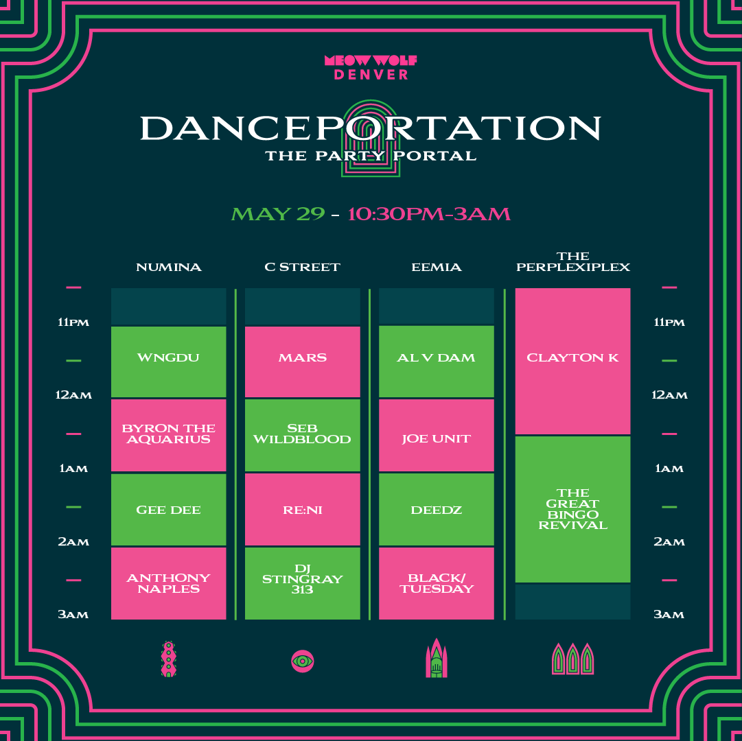 Your Danceportation schedule has arrived! Can't wait to see you this Sunday at <a href="/ConvergenceStn/">Convergence Station</a> as we enter the party portal again until 3AM ✨🌀🔮

Get your tickets now while you still can ➡️ meow.wf/danceportation