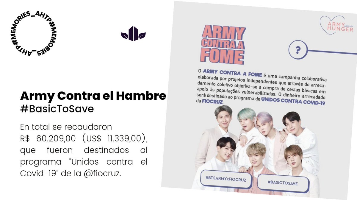 ARMY_HTP's tweet image. 🕰️ | ¿Recordemos?

El 25 de mayo de 2021, el AHTP lanzó la campaña “Army Contra el Hambre” (#BasicToSave): una colaboración entre BTSARMY y @fiocruz para financiar la adquisición de canastas básicas de alimentos para poblaciones vulnerables.