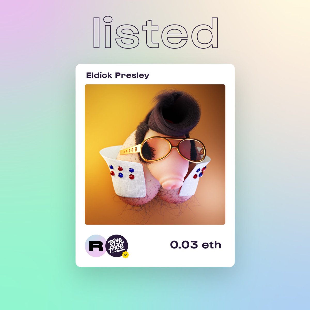 BnCo_nft's tweet photo. Welcome to Eldick Presley in #dickface family
🛒 #rarible 🪙0.03 #Ethereum #NFTs #NFTCommunity #ElvisPresley https://t.co/UIIJuPRceg
